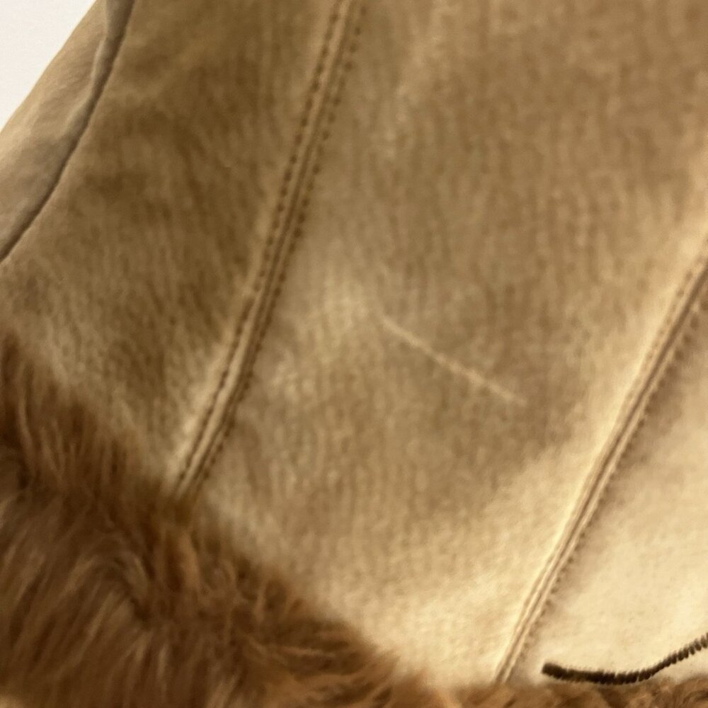 Vintage Y2K XOXO Tan Suede Jacket Faux Fur Trim Embroidered Flowers Women's M - Picture 7 of 16